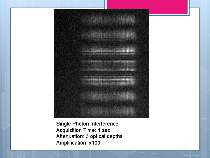 Single Photon Interference Acquisition Time: 1 sec Attenuation: 3 optical depths Amplification: x 100
