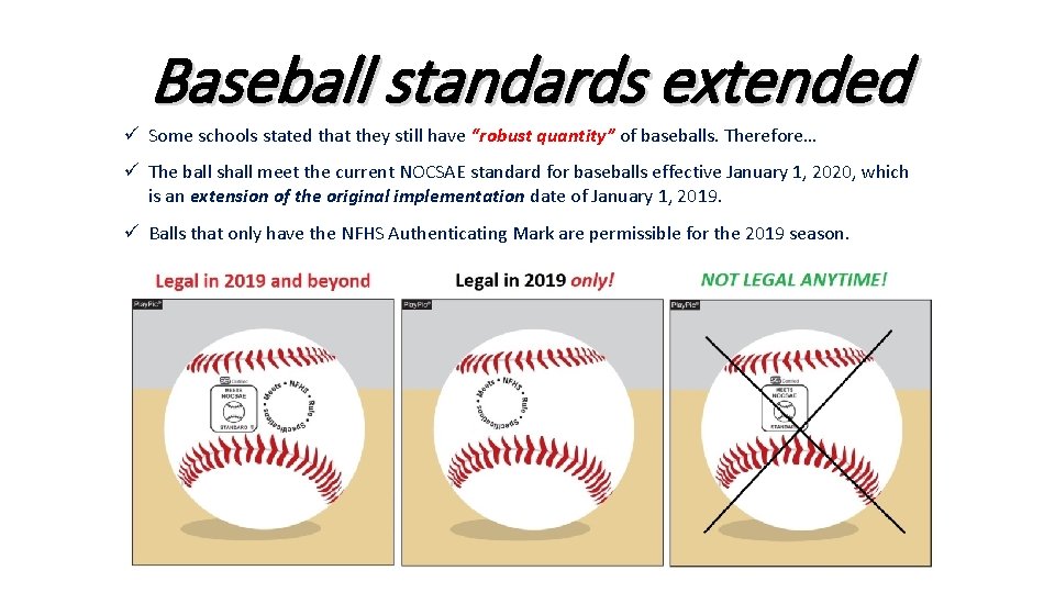 Baseball standards extended ü Some schools stated that they still have “robust quantity” of