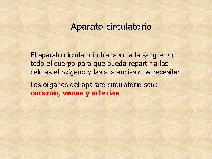 Aparato circulatorio El aparato circulatorio transporta la sangre por todo el cuerpo para que Aparato circulatorio El aparato circulatorio transporta la sangre por todo el cuerpo para que