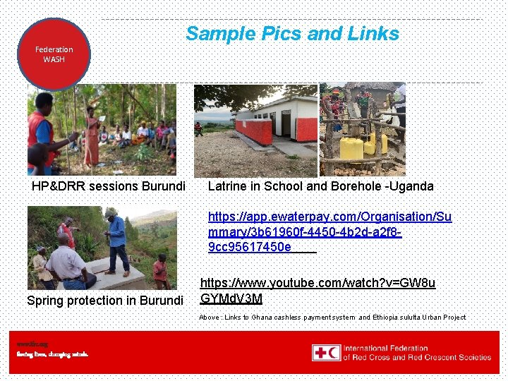 Federation WASH Sample Pics and Links WASH HP&DRR sessions Burundi Latrine in School and