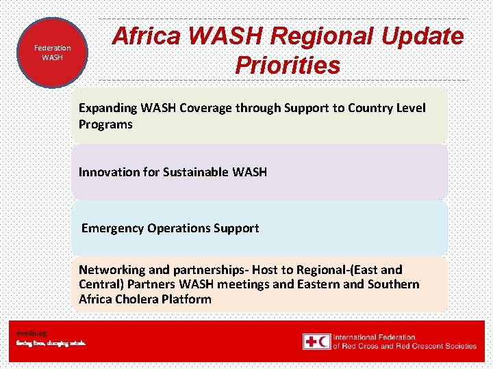 Africa WASH Regional Update Priorities Federation WASH Expanding WASH Coverage through Support to Country