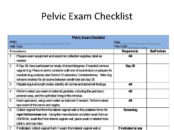 Pelvic Exam Checklist 