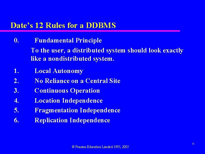 Date’s 12 Rules for a DDBMS 0. 1. 2. 3. 4. 5. 6. Fundamental