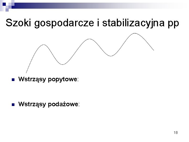 Szoki gospodarcze i stabilizacyjna pp n Wstrząsy popytowe: n Wstrząsy podażowe: 18 