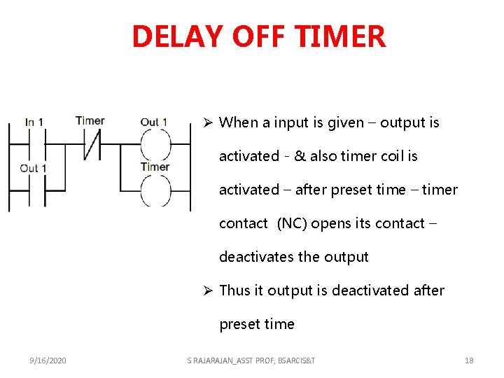 DELAY OFF TIMER Ø When a input is given – output is activated - DELAY OFF TIMER Ø When a input is given – output is activated -