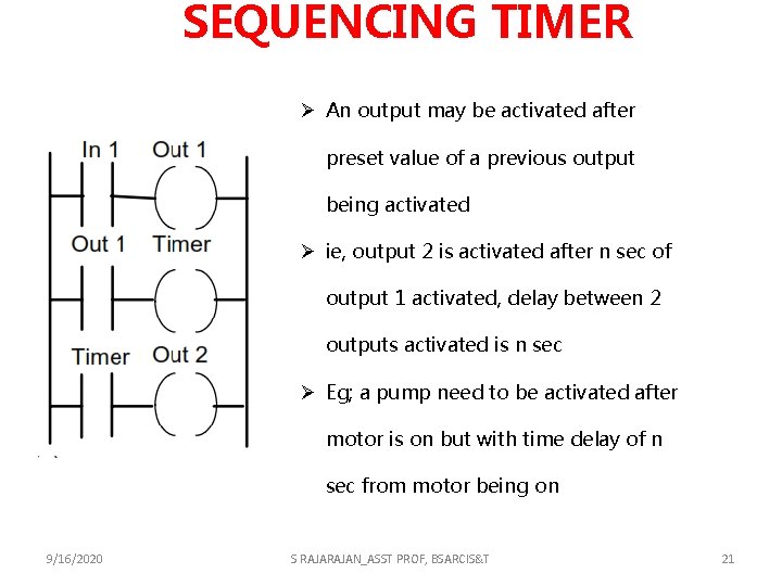 SEQUENCING TIMER Ø An output may be activated after preset value of a previous