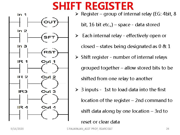 SHIFT REGISTER Ø Register – group of internal relay (EG: 4 bit, 8 bit,