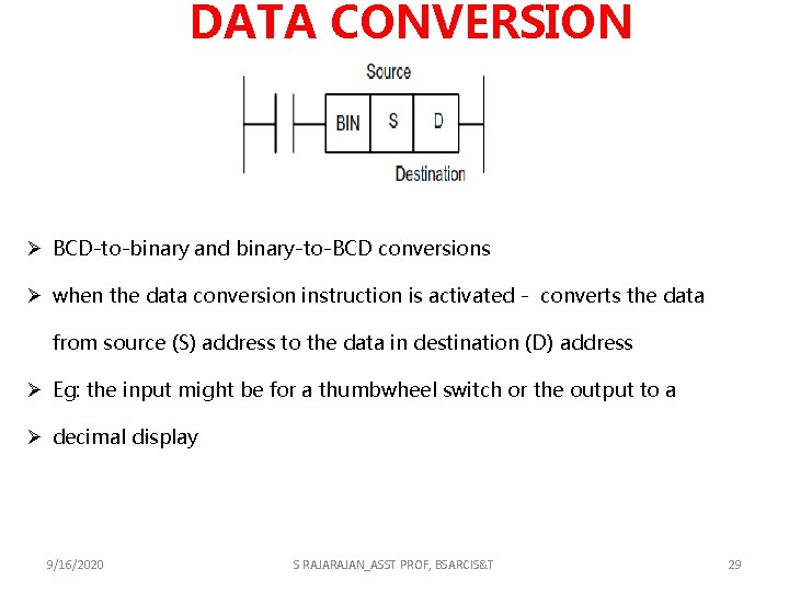 DATA CONVERSION Ø BCD-to-binary and binary-to-BCD conversions Ø when the data conversion instruction is DATA CONVERSION Ø BCD-to-binary and binary-to-BCD conversions Ø when the data conversion instruction is