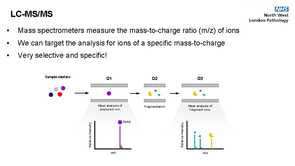 LC-MS/MS • Mass spectrometers measure the mass-to-charge ratio (m/z) of ions • We can