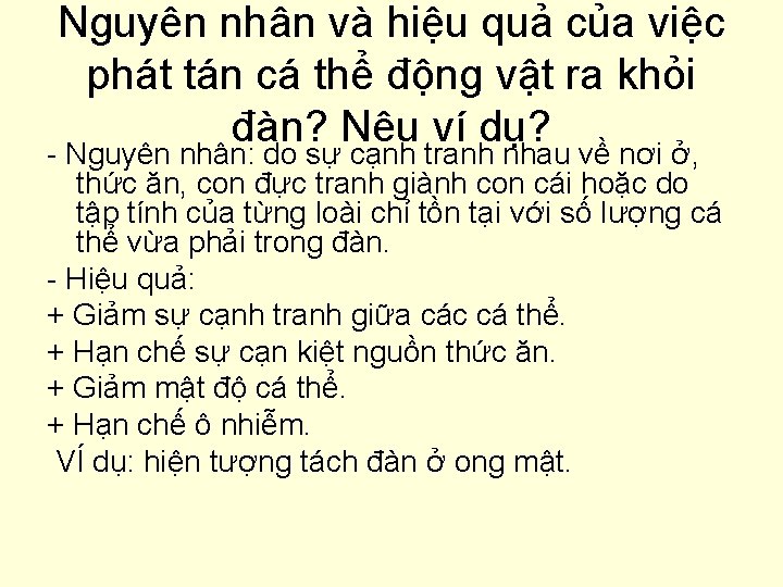 Nguyên nhân và hiệu quả của việc phát tán cá thể động vật ra