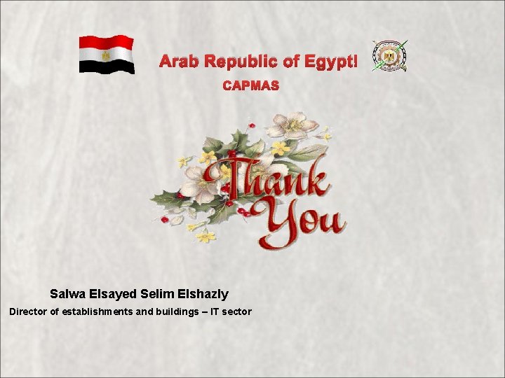 Arab Republic of Egypt CAPMAS Salwa Elsayed Selim Elshazly Director of establishments and buildings