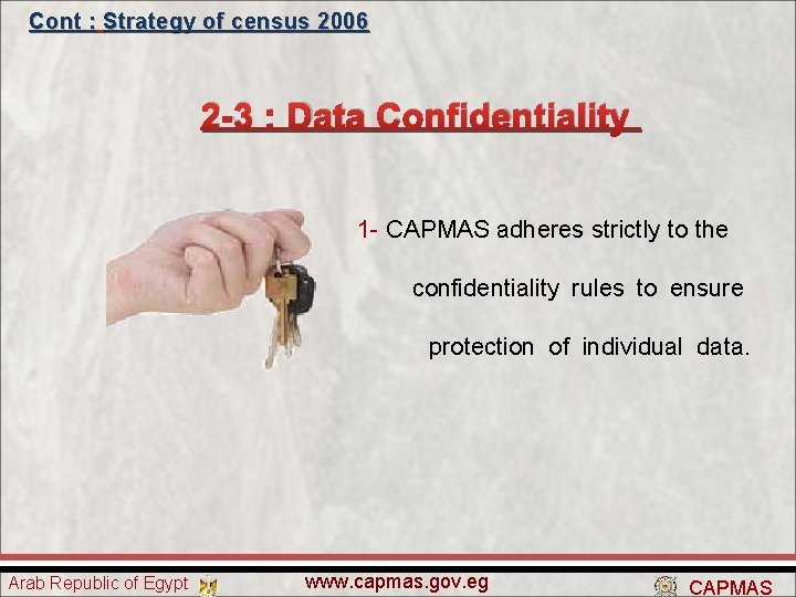 Cont : Strategy of census 2006 2 -3 : Data Confidentiality 1 - CAPMAS