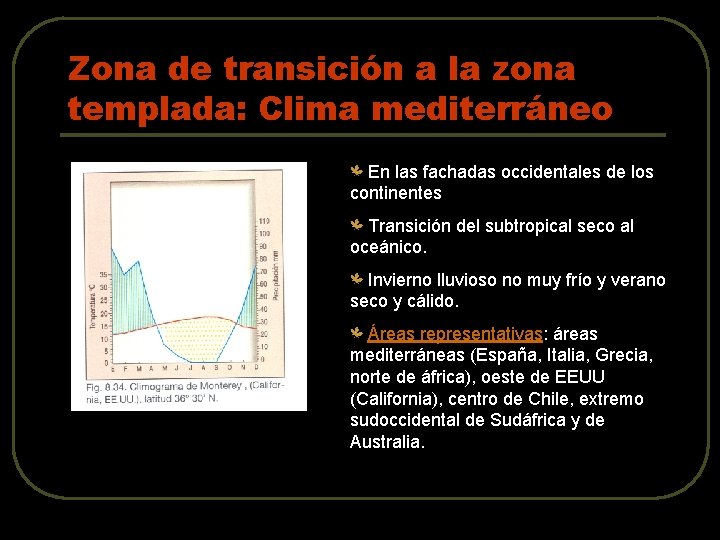 Zona de transición a la zona templada: Clima mediterráneo En las fachadas occidentales de