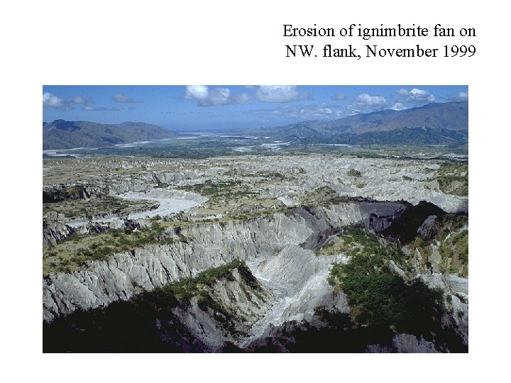 Erosion of ignimbrite fan on NW. flank, November 1999 