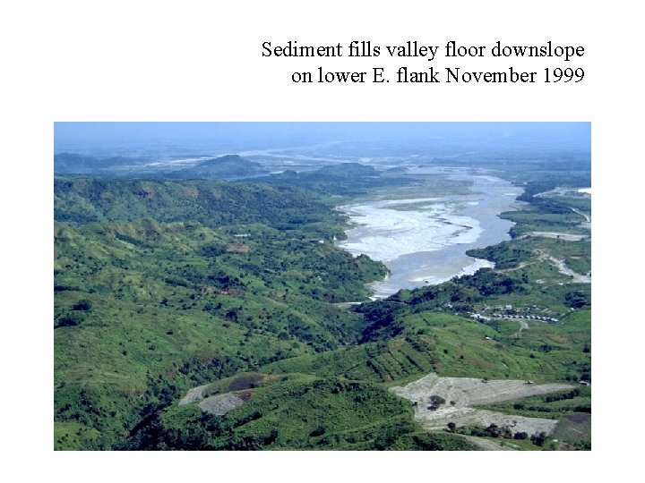 Sediment fills valley floor downslope on lower E. flank November 1999 