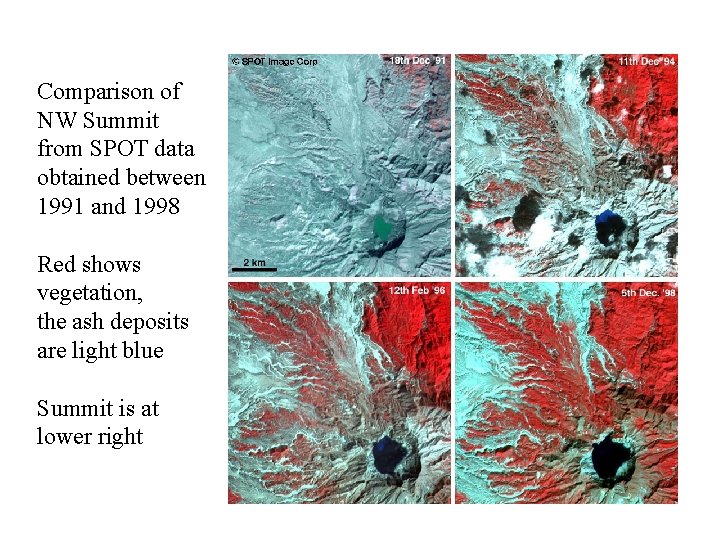 Comparison of NW Summit from SPOT data obtained between 1991 and 1998 Red shows