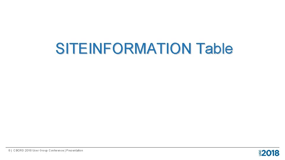 SITEINFORMATION Table 8 | CBORD 2018 User Group Conference | Presentation 