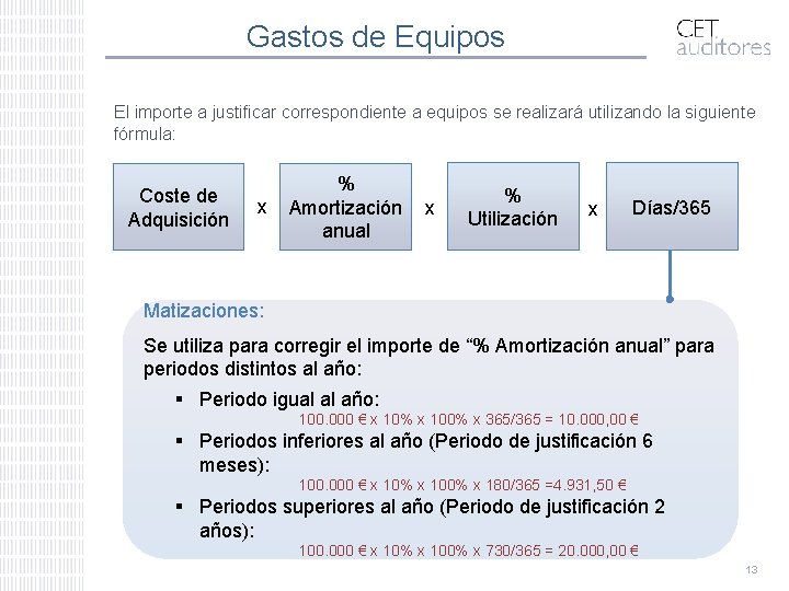 Gastos de Equipos El importe a justificar correspondiente a equipos se realizará utilizando la