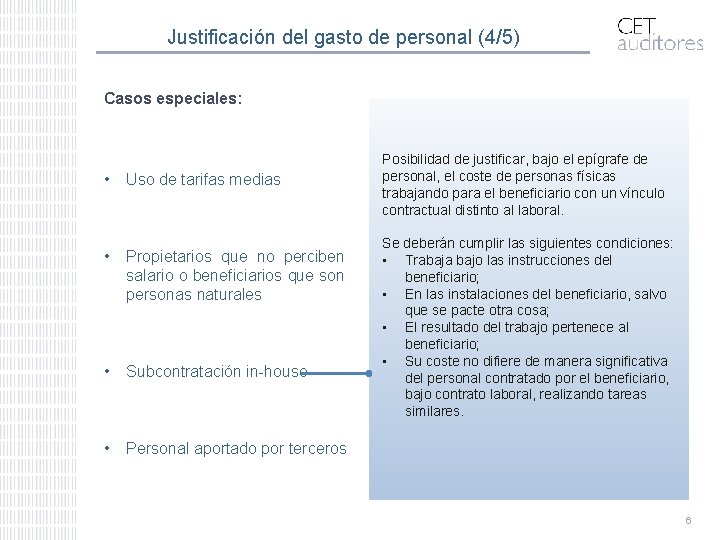 Justificación del gasto de personal (4/5) Casos especiales: • Uso de tarifas medias •