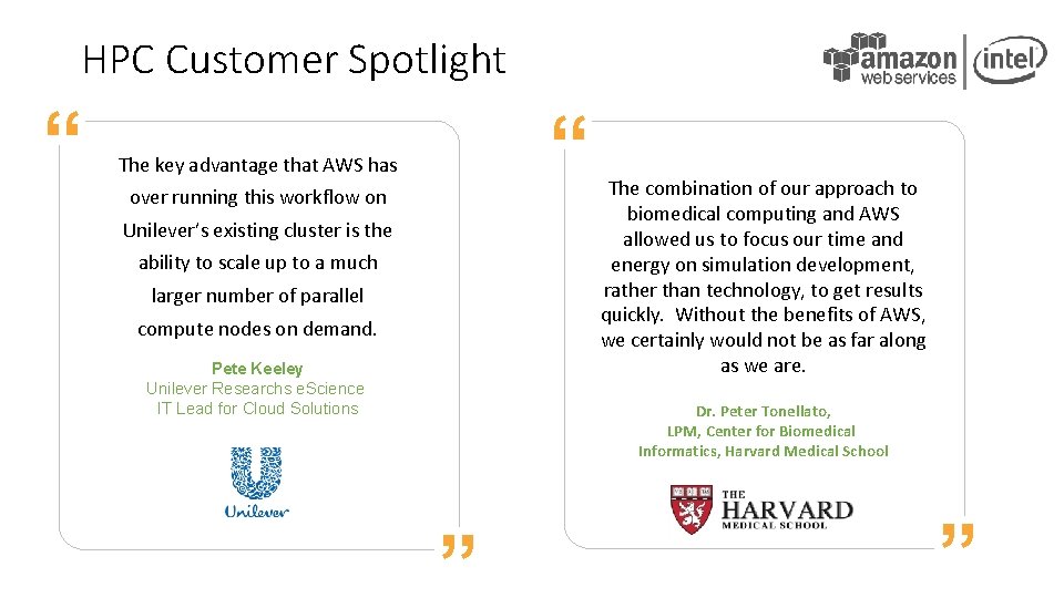 HPC Customer Spotlight “ “ The key advantage that AWS has over running this