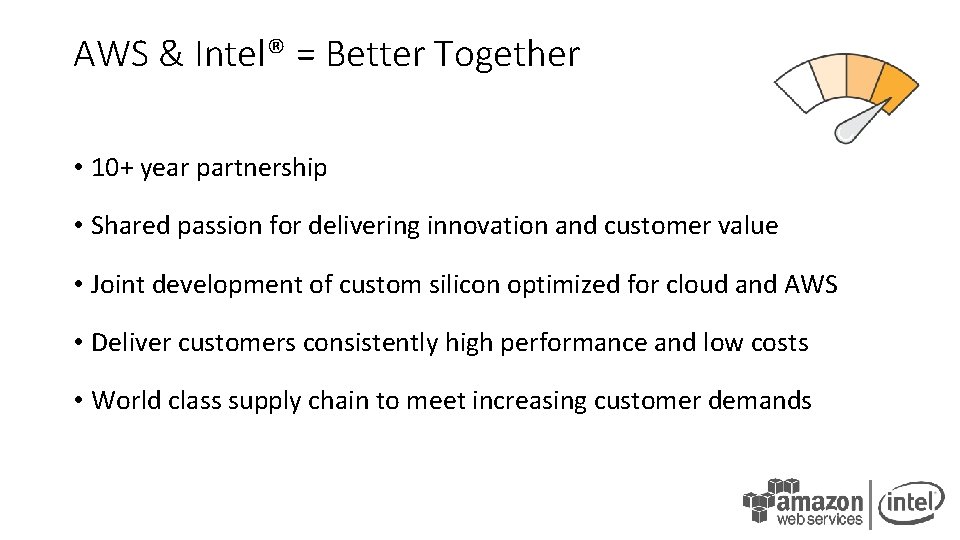 AWS & Intel® = Better Together • 10+ year partnership • Shared passion for