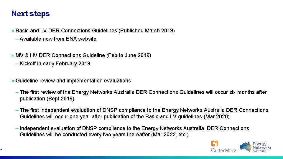 28 Next steps » Basic and LV DER Connections Guidelines (Published March 2019) –
