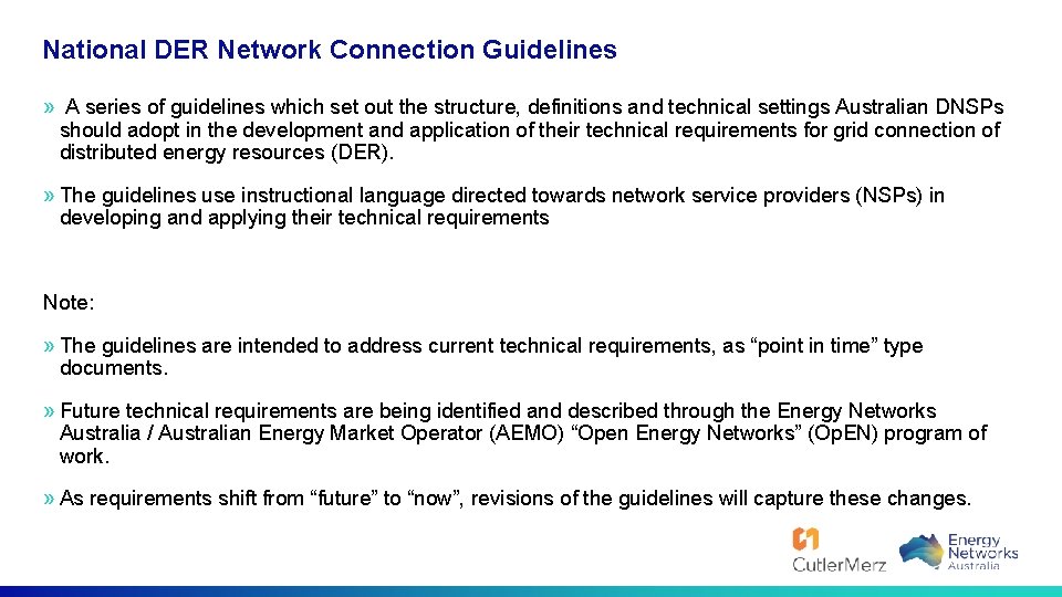 National DER Network Connection Guidelines » A series of guidelines which set out the