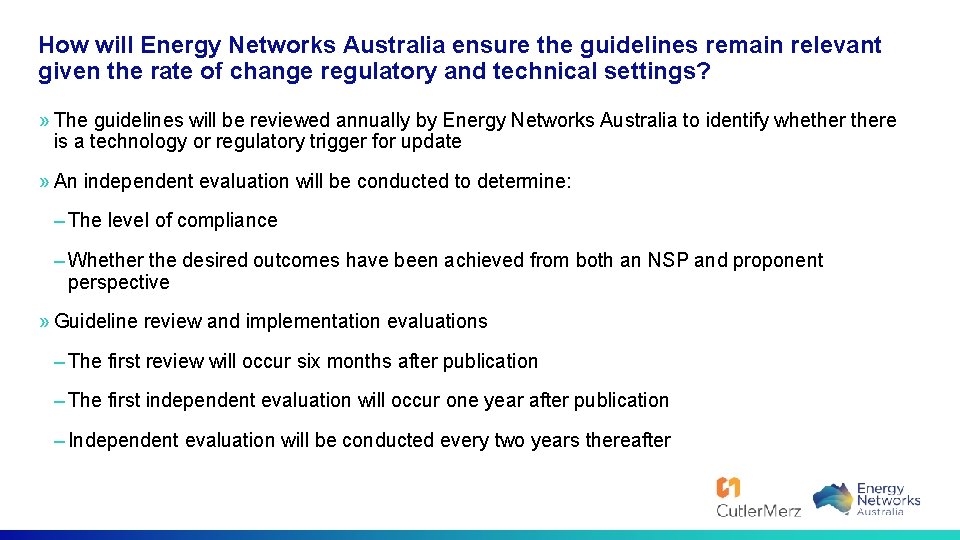 How will Energy Networks Australia ensure the guidelines remain relevant given the rate of