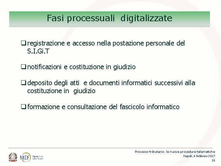 Percorsi Fasi processuali digitalizzate q registrazione e accesso nella postazione personale del S. I.