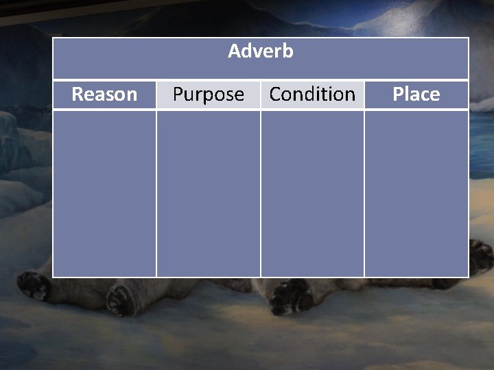 Adverb Reason Purpose Condition Place 