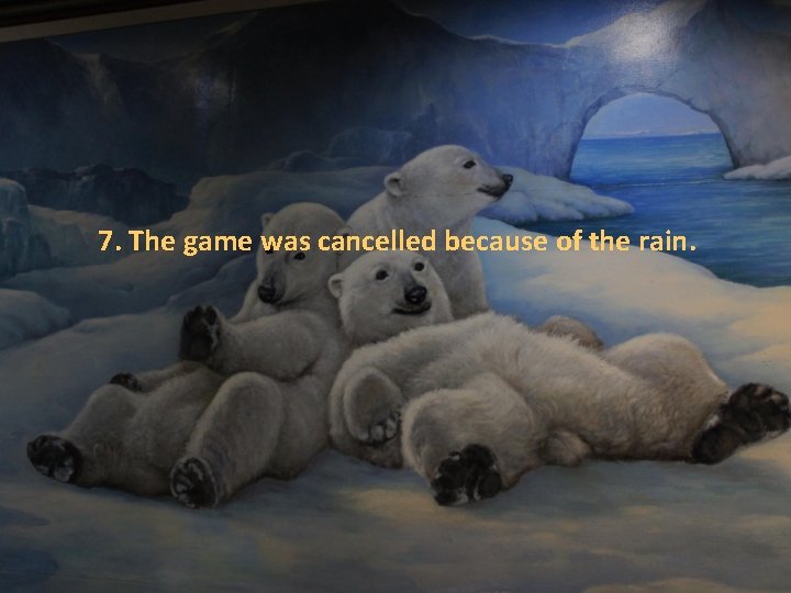 7. The game was cancelled because of the rain. 