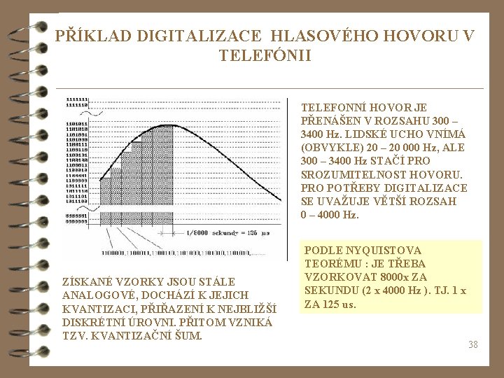 PŘÍKLAD DIGITALIZACE HLASOVÉHO HOVORU V TELEFÓNII TELEFONNÍ HOVOR JE PŘENÁŠEN V ROZSAHU 300 –