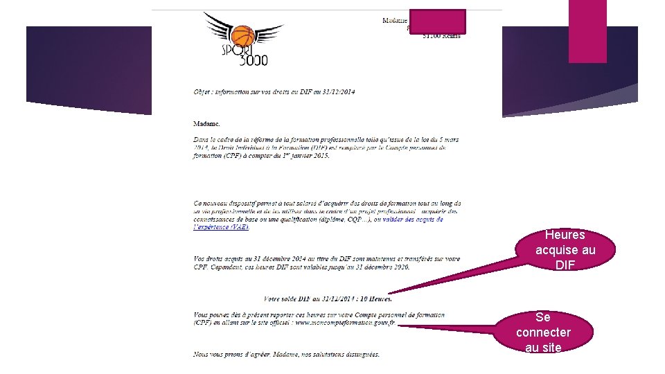 Heures acquise au DIF Se connecter au site 