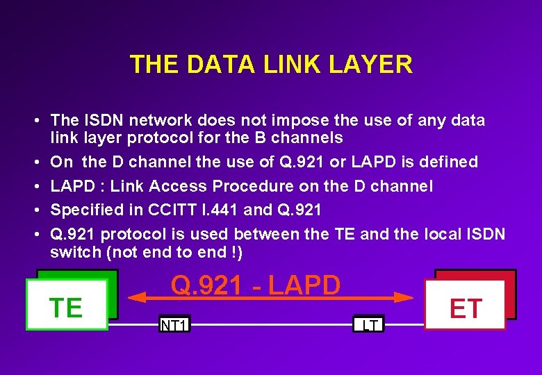 THE DATA LINK LAYER • The ISDN network does not impose the use of