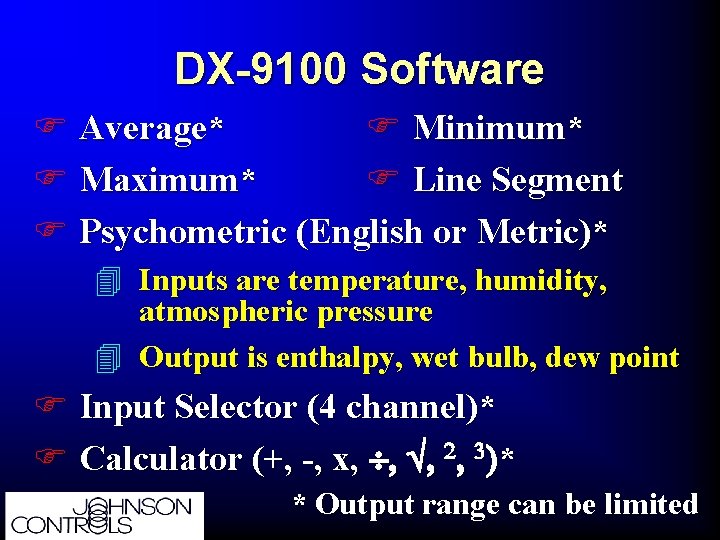 DX-9100 Software F Average* F Minimum* F Maximum* F Line Segment F Psychometric (English