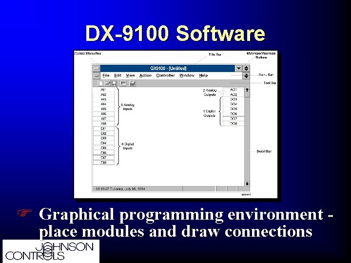 DX-9100 Software F Graphical programming environment place modules and draw connections 