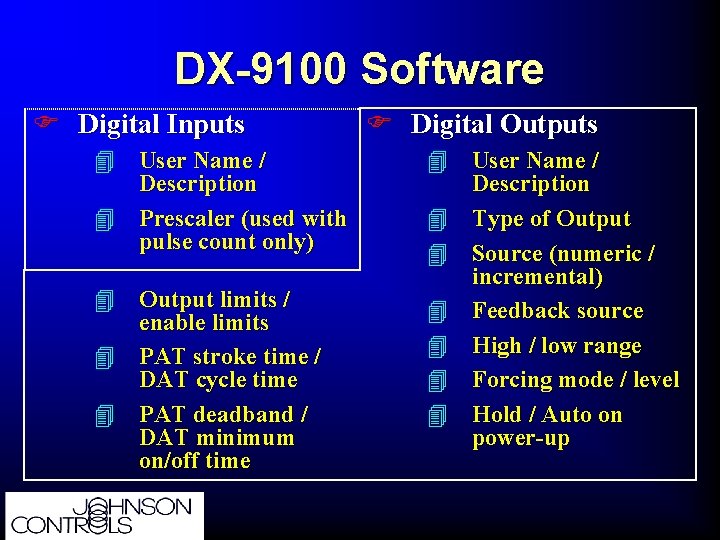DX-9100 Software F Digital Inputs 4 User Name / Description 4 Prescaler (used with