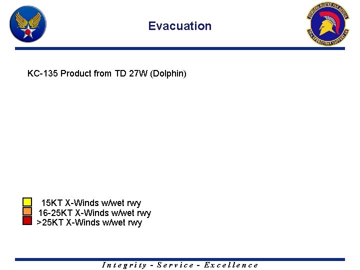 Evacuation KC-135 Product from TD 27 W (Dolphin) 15 KT X-Winds w/wet rwy 16