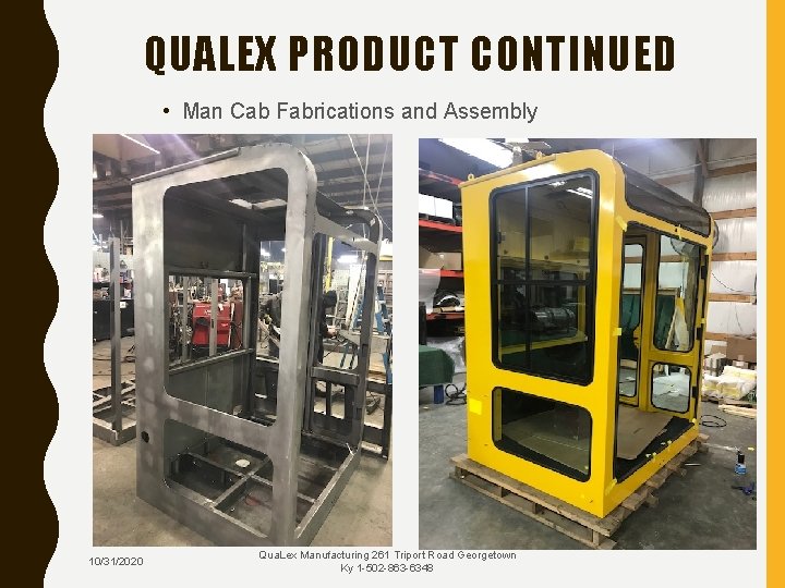 QUALEX PRODUCT CONTINUED • Man Cab Fabrications and Assembly 10/31/2020 Qua. Lex Manufacturing 261