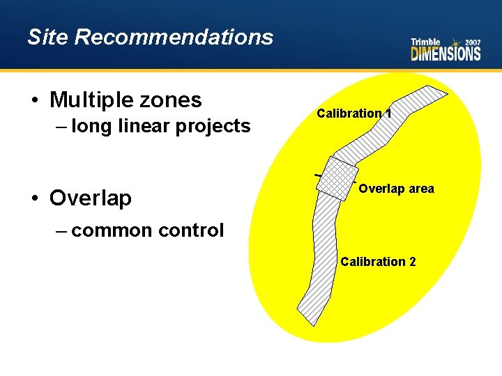Site Recommendations • Multiple zones – long linear projects • Overlap Calibration 1 Overlap
