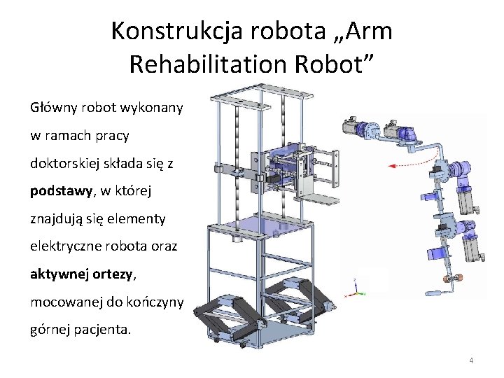 Konstrukcja robota „Arm Rehabilitation Robot” Główny robot wykonany w ramach pracy doktorskiej składa się