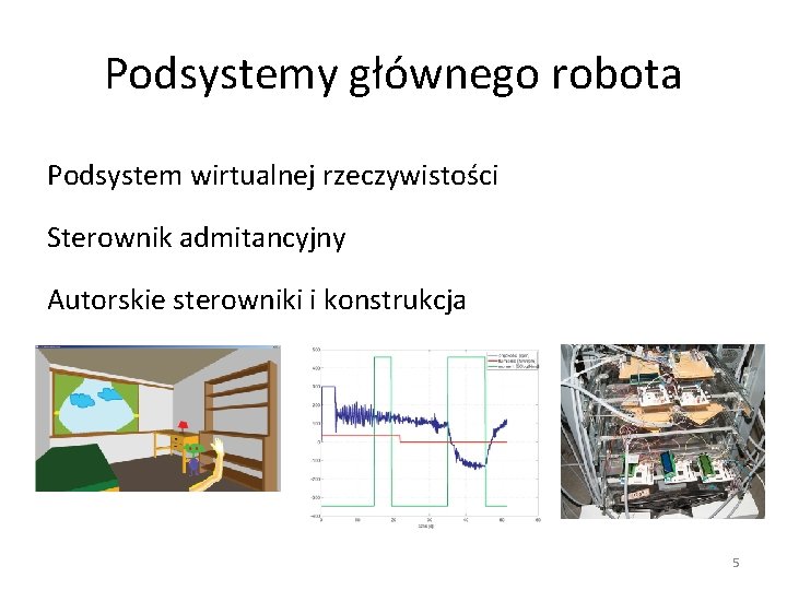 Podsystemy głównego robota Podsystem wirtualnej rzeczywistości Sterownik admitancyjny Autorskie sterowniki i konstrukcja 5 