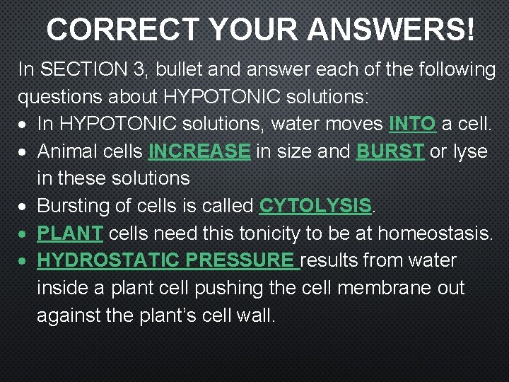 CORRECT YOUR ANSWERS! In SECTION 3, bullet and answer each of the following questions