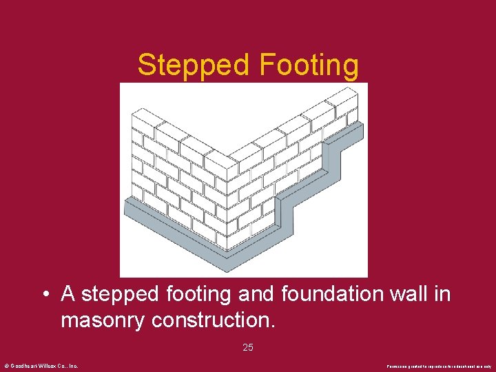 Stepped Footing • A stepped footing and foundation wall in masonry construction. 25 ©