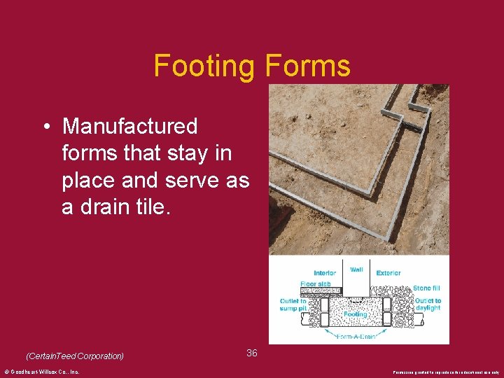 Footing Forms • Manufactured forms that stay in place and serve as a drain