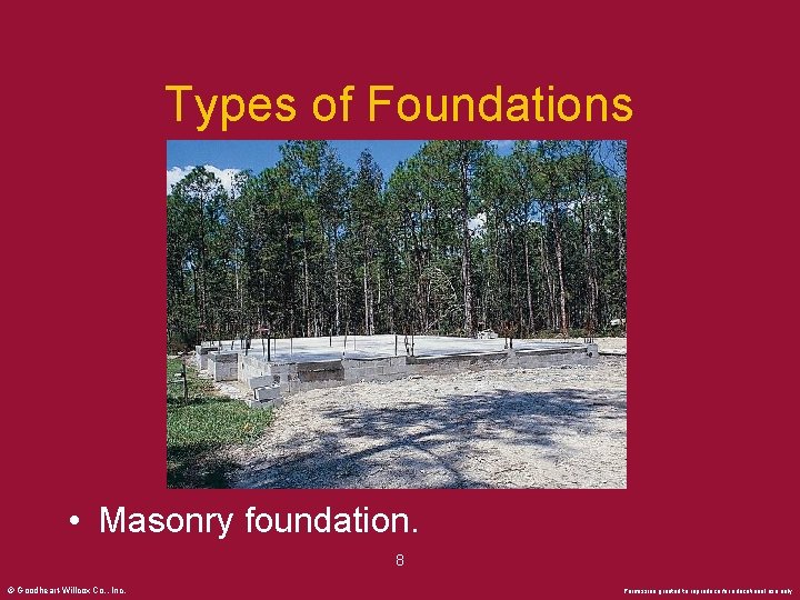 Types of Foundations • Masonry foundation. 8 © Goodheart-Willcox Co. , Inc. Permission granted