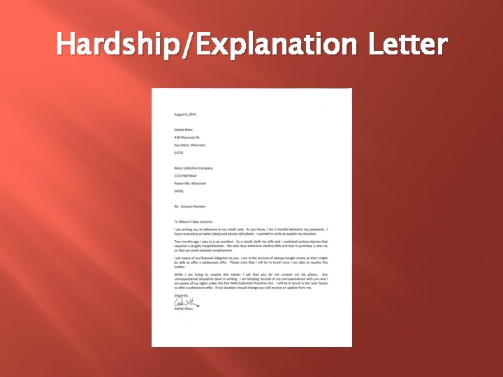 Hardship/Explanation Letter 