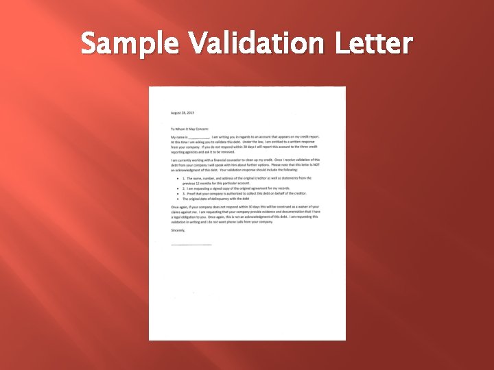 Sample Validation Letter 