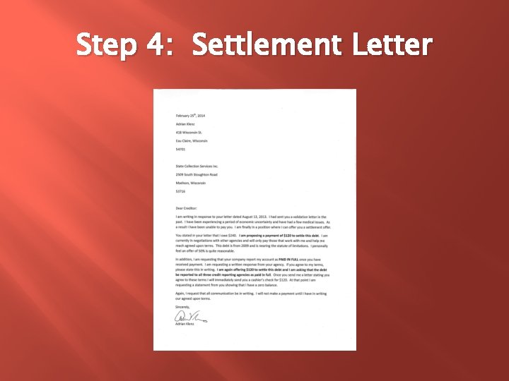 Step 4: Settlement Letter 