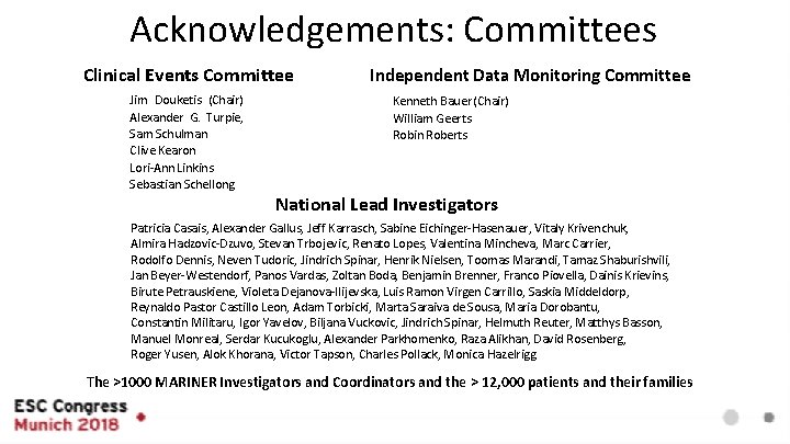 Acknowledgements: Committees Clinical Events Committee Jim Douketis (Chair) Alexander G. Turpie, Sam Schulman Clive